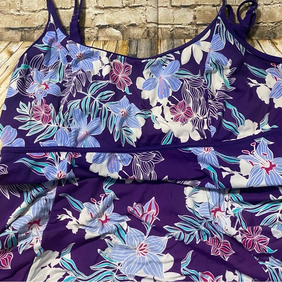 Swimsuits For All Purple Blue Tankini Top Dress - Picture 2 of 7